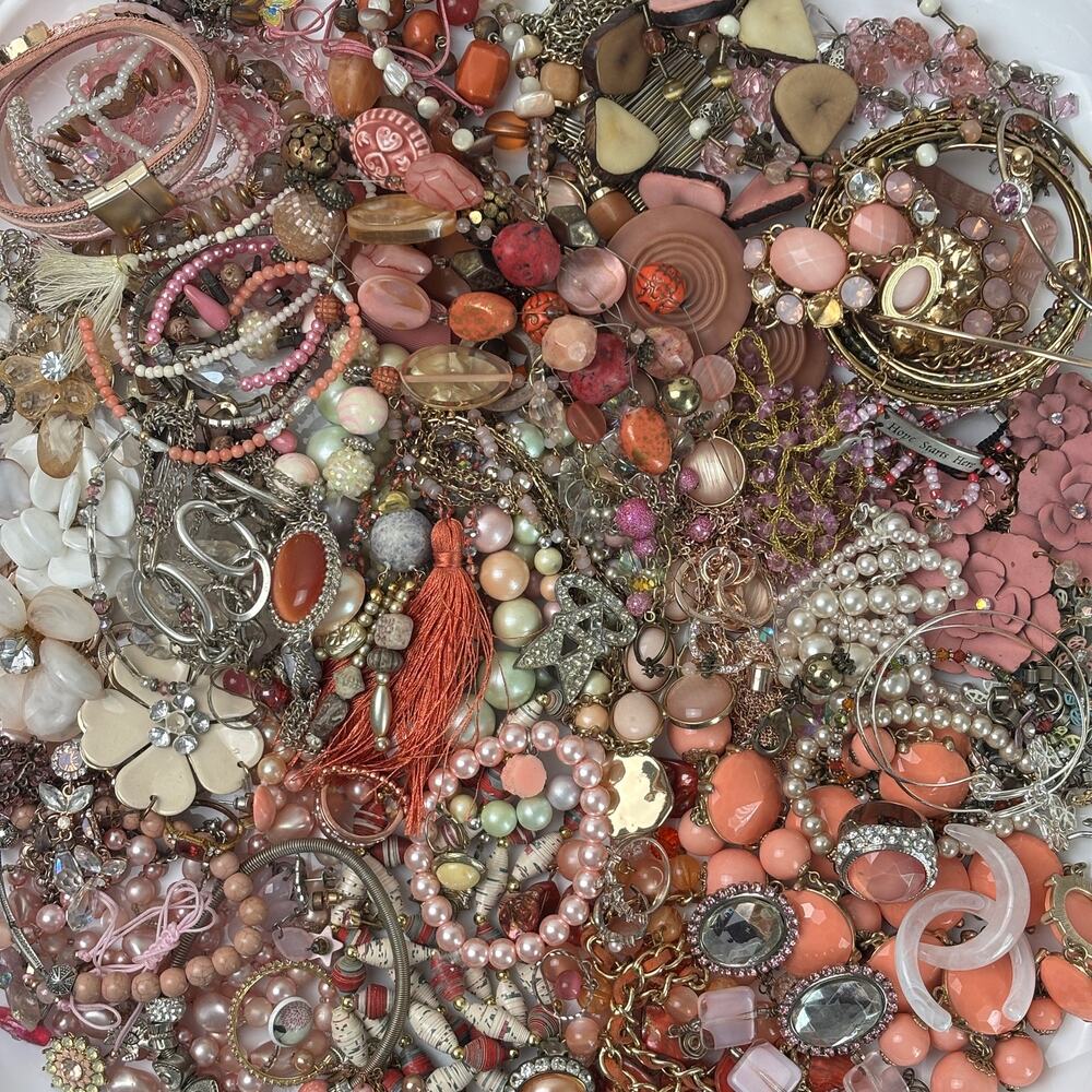 Curated Craft Jewelry Lot - 3.5 lbs Soft Pink Feminine Floral Variety